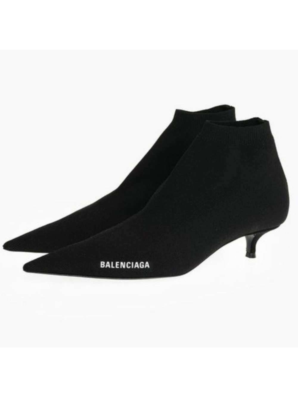 Balenciaga Black Pointed Sock Kitten Heel Boots